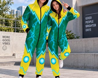 Marvel Electro Compression Cosplay Jumpsuit, Electro Separates Rash Guard Costume Onesie, Super Villain Bodysuit