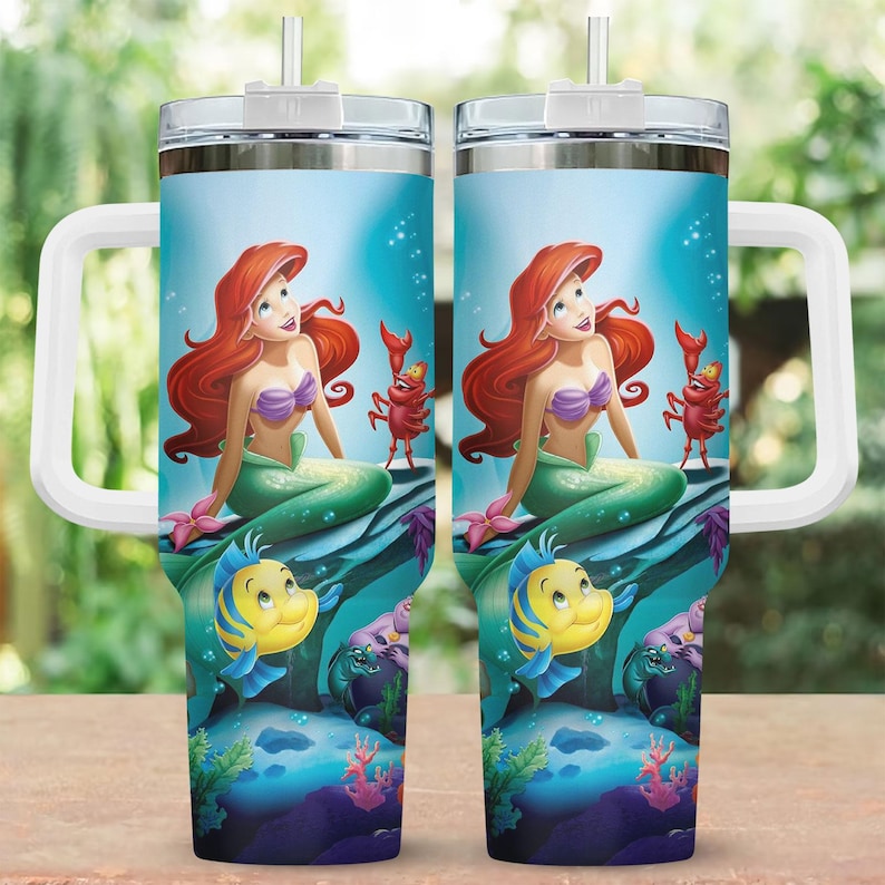 Ariel Tumbler 40Oz, Little Mermaid Stainless Tumbler, Princess Sea Coffee Tumbler, Disney Girls Trip Cup, Magic Kingdom Merch