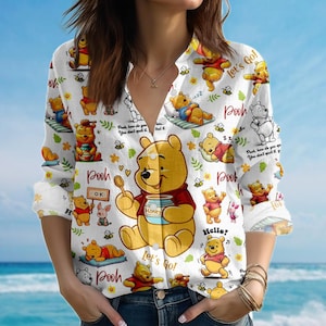 Winnie The Pooh Blouse Shirt, Honey Bear Casual Shirt, Classic Pooh Women Shirt, Vintage Cartoon Movie Shirt, Disney Halloween Gift