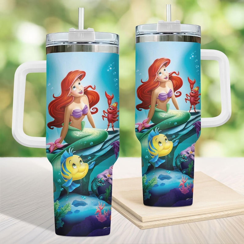 Ariel Tumbler 40Oz, Little Mermaid Stainless Tumbler, Princess Sea Coffee Tumbler, Disney Girls Trip Cup, Magic Kingdom Merch