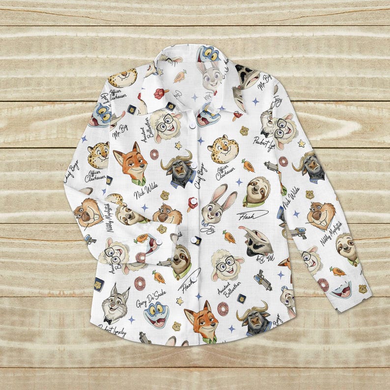 Zootopia Blouse Shirt, Nick Wilde Button Women Shirt, Judy Hopps Women Top, Women Blouse Top, Gift for Zootopia Fan