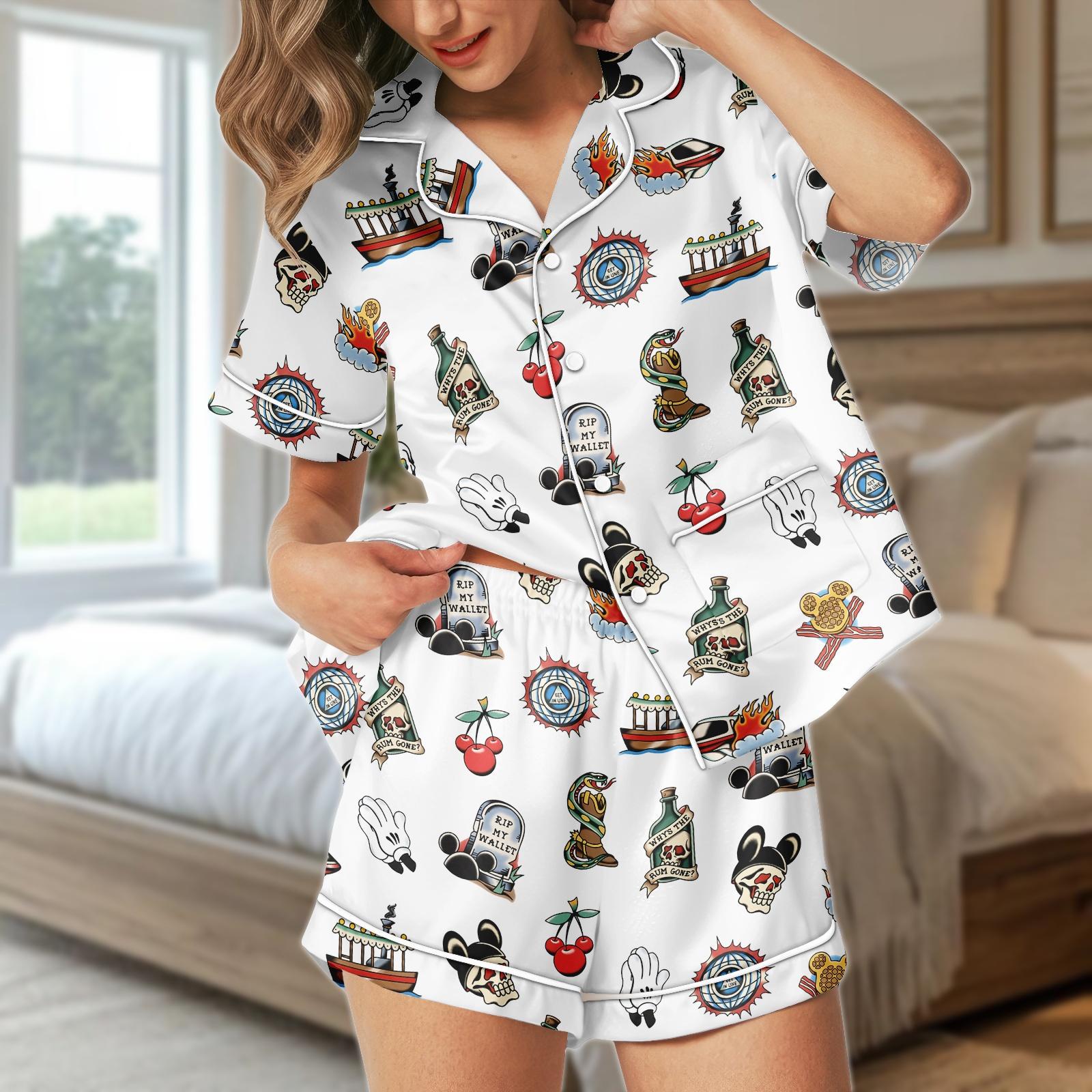 Discover Vintage Cartoon Short PJs Set, Retro Pajamas, Tattoo Short Pajama Set, Cartoon Pyjama, Gift for Cartoon Fan