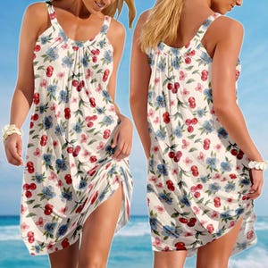 Vestido vintage de verano con cerezas para mujer, bonito vestido con tirantes de frutos rojos, vestido veraniego estilo cottagecore retro, regalo de cumpleaños para ella.