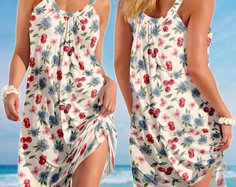 Vintage Kirsche Sommerkleid für Frauen, süßes rotes Obst Strap Obst Frauen Kleid, Retro Cottagecore Sommerkleid, Geburtstagsgeschenk für sie