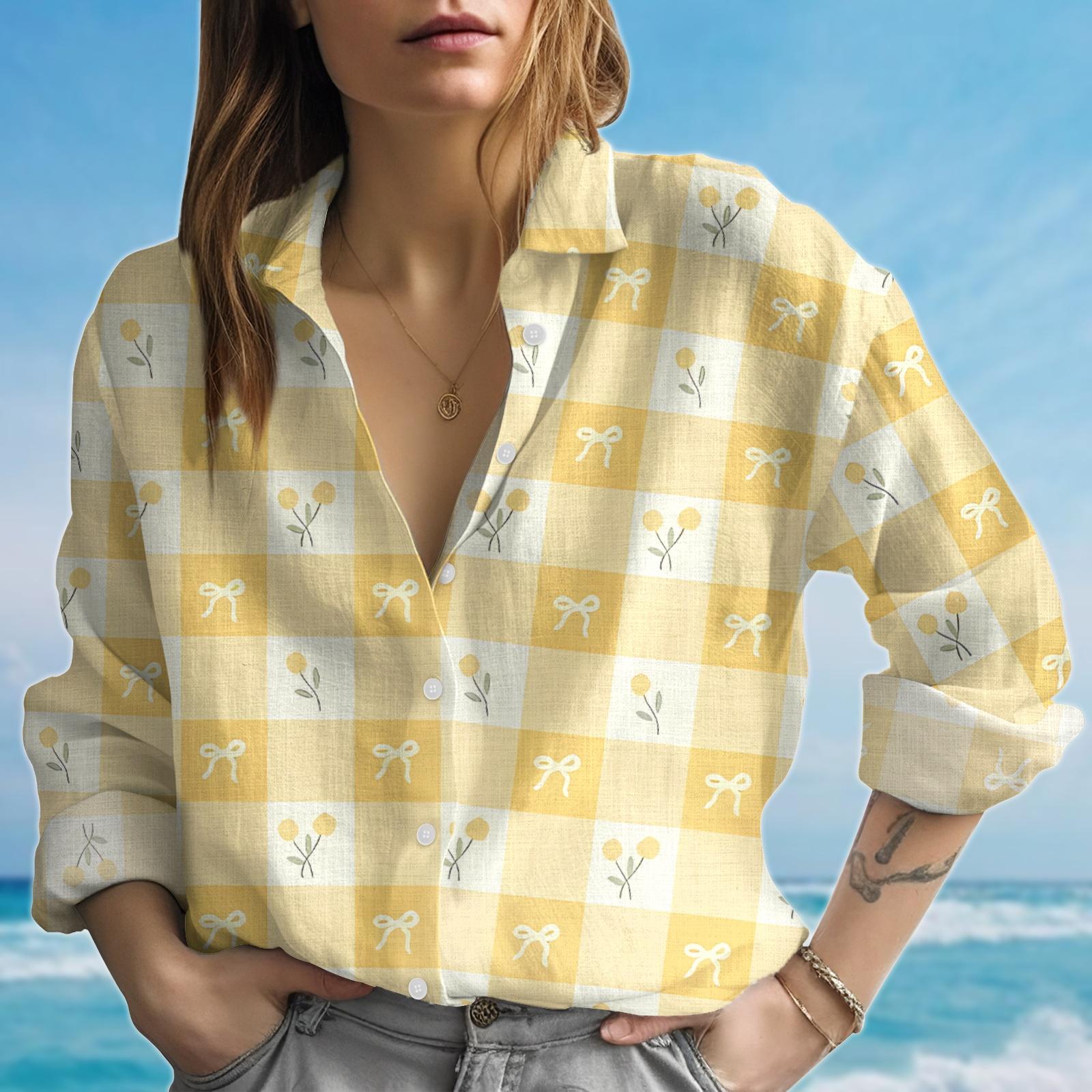 トップス OLD vtg cotton check long shirt Vintage Checkered Pattern Women's Long Sleeve T-Shirt