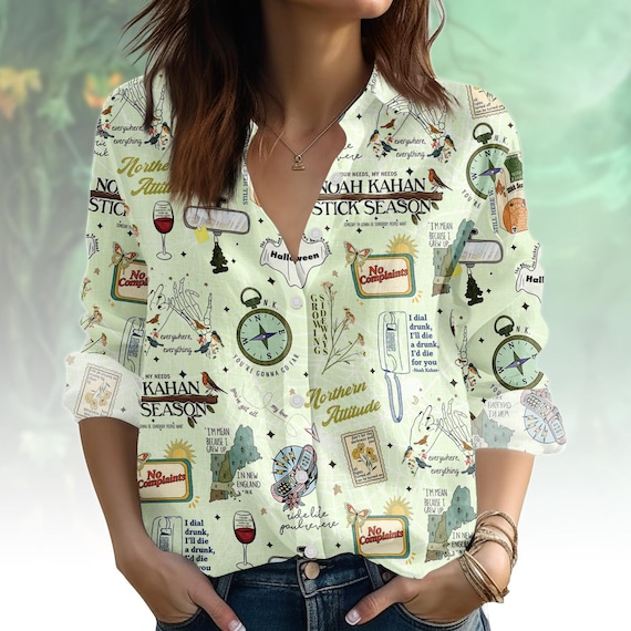 Northern Attitude Blouse Shirt, Noah Kahan Button Women Shirt, Stick Season Blouse Top, Women Blouse Top, Gift for Music Fans