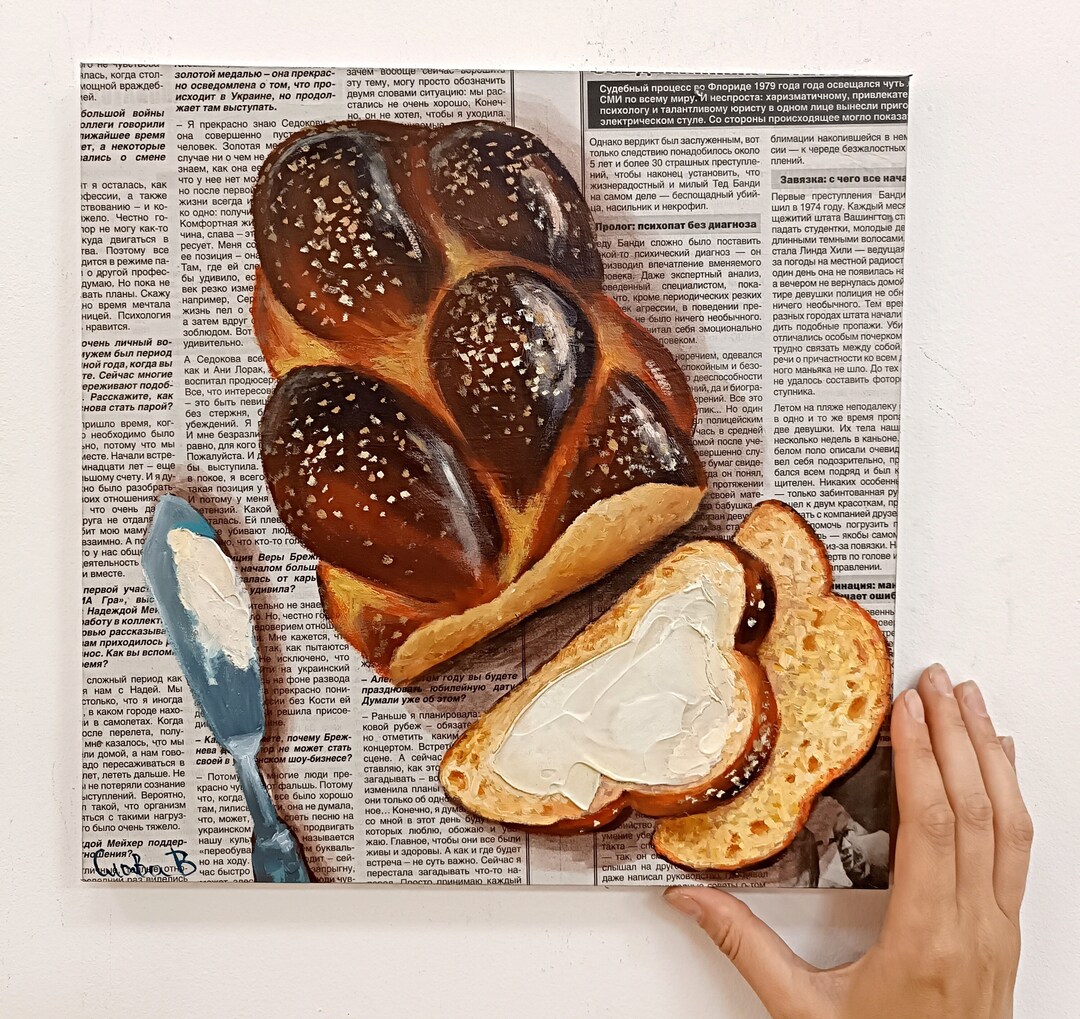 Bread and Butter Oil Painting on Newspaper Bread Butter Art Toast ...