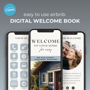 Libro di benvenuto digitale di Airbnb, modello modificabile del libro di benvenuto mobile di Airbnb, Guida della casa del libro degli ospiti di Airbnb, Libro degli ospiti VRBO, Manuale della cabina della casa