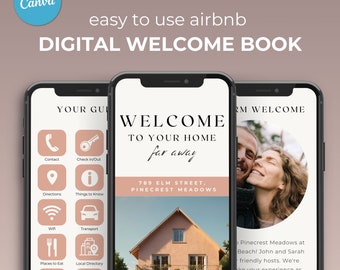 Airbnb Welcome Book Rose Gold, Digital Welcome Book Template, Modern Airbnb House Guide for Cottages, VRBO Guestbook, Vacation Rental