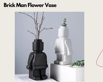 Flower Vase Resin Statue Creativity Block Man TV Cabinet Desktop Flower Vase Modern Home Decoration Accessories for Living Room Gift Decor