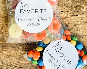 His and Her Favorites Customized Stickers, Wedding Candy Favors, Personalized Favor Labels