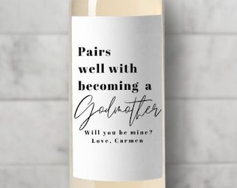 Custom Godparent Proposal Gift, New Godfather Present, Godparents Wine Bottle,Pairs well with Becoming a Godmother, Unique Gift Grandparents