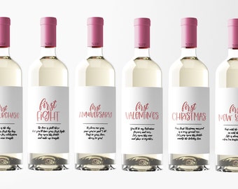 Milestones Wine Labels - Wedding Gift First Anniversary Bridal Shower Gift Wine Basket Engagement Gift Married Moments