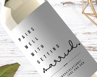 Custom Wine Label, wedding Gift, Pairs well with Engagements, wedding Gift for Couples, Gift for her, marriage Card, Bride Gift