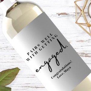 Engagement Wine Label, Engagement Gift, Pairs well with Engagements, Engagement Gift for Couples, Gift for her, Engagement Card, Bride Gift