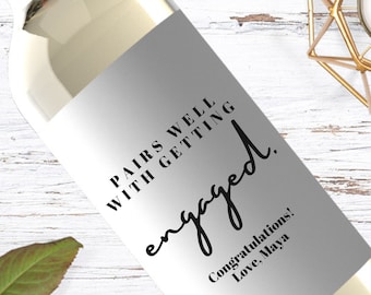 Engagement Wine Label, Engagement Gift, Pairs well with Engagements, Engagement Gift for Couples, Gift for her, Engagement Card, Bride Gift