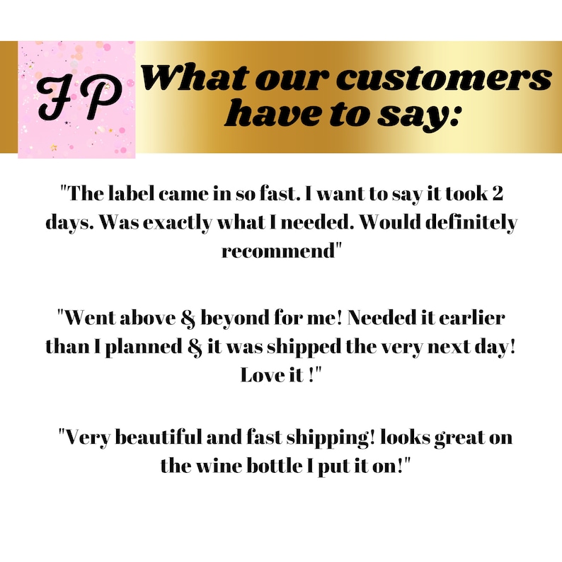 Peut inclure: Un graphique rose et or avec le texte "IP Ce que nos clients ont &agrave; dire :" et trois avis clients. Les avis sont positifs et mentionnent une livraison rapide, une excellente qualit&eacute; et un excellent service client.