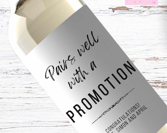 Pairs Well with a Promotion Custom Wine Label, New Job Gift, Work Wine Sticker, Custom Wine Gift for Her, Work Promotion Gift
