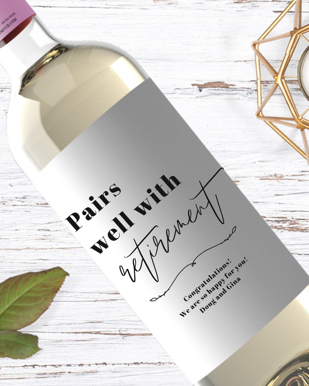 Pairs Well With Retirement Custom Wine Label, Retirement Gift, Work Wine Sticker, Custom Wine