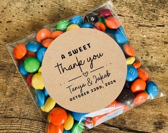 A Sweet Thank you Sickers, Wedding Favor Sticker, Custom Wedding Labels, Bridal Shower Favor Stickers, Personalized Wedding Stickers