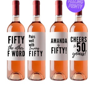 Fifty Birthday Wine Labels, 4 pack birthday labels, 50th Wine Label, Funny 50 Birthday Gift, Funny 50th wine label, 50 birthday