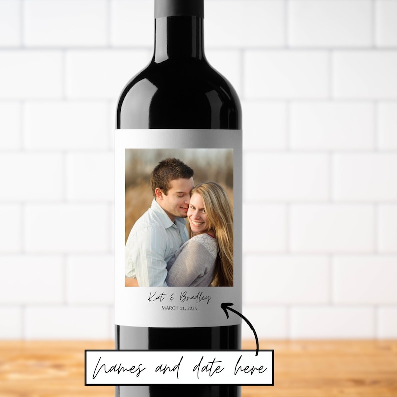 Custom engagement photo wine label