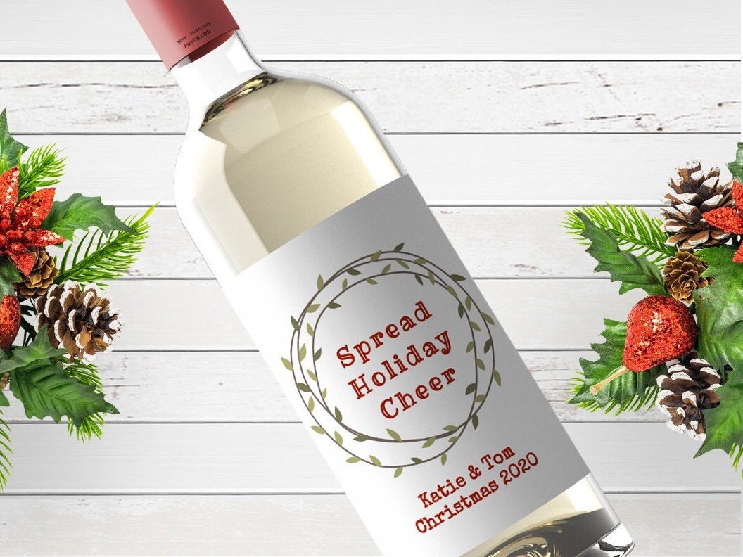 Spread Holiday Cheer Wine Label Etiquetas de vino  Etsy