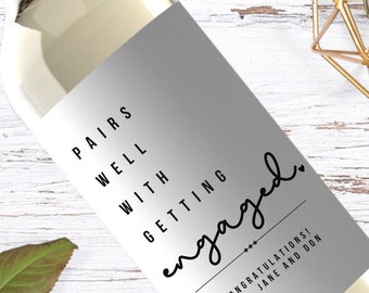 Engagement Wine Label, Engagement Gift, Pairs well with Engagements, Engagement Gift for Couples, Gift for her, Engagement Card, Bride Gift