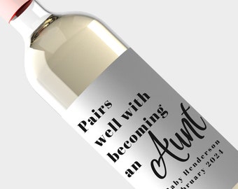 Baby Announcement Wine Labels/Pregnancy Announcement Gift,Baby on the way,New Aunt Gift,Gift for Aunt to be,Gift for Auntie,Becoming an Aunt