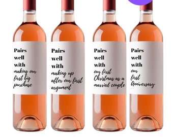 Milestones Wine Labels - Wedding Gift First Anniversary Bridal Shower Gift Wine Basket Engagement Gift Married Moments