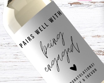 Engagement Wine Label, Engagement Gift, Pairs well with Engagements, Engagement Gift for Couples, Gift for her, Engagement Card, Bride Gift