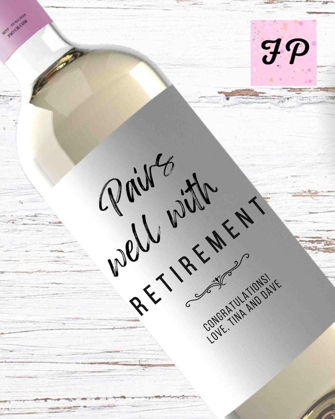 Pairs Well With Retirement Custom Wine Label, Retirement Gift, Work Wine Sticker, Custom Wine