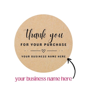 20 Thank You For Your Purchase Stickers. Custom Round Order Packaging Stickers, 2 inch Thank you Brown Kraft Labels