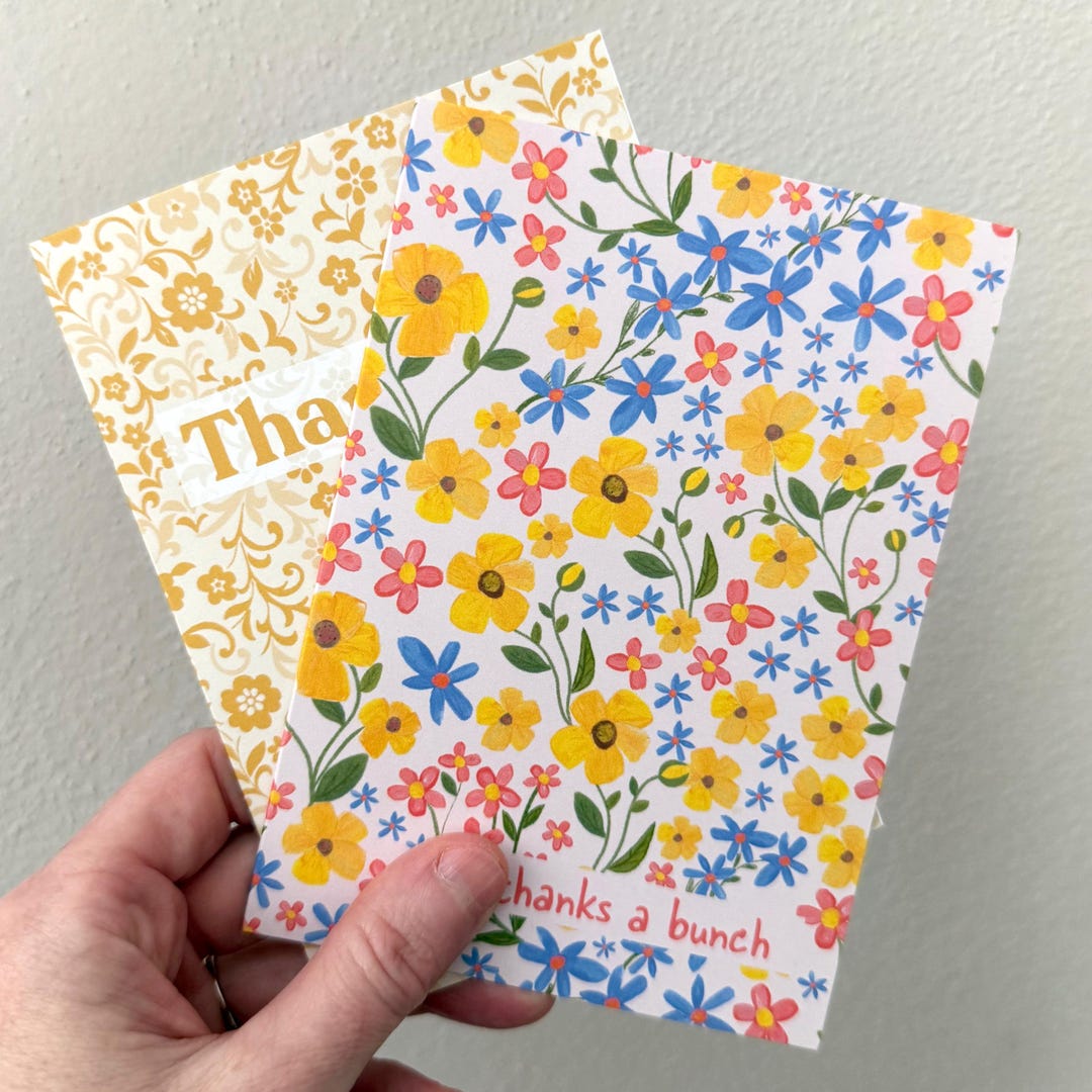 Floral Thank You Card | Hand Illustrated Wildflower Watercolor Style ...