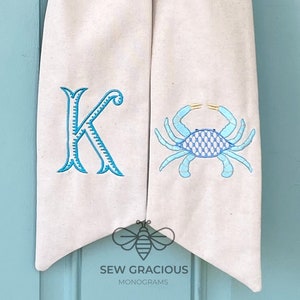 Wreath Sash Monogram, Relaxed Coastal Style Home Decor, Year Round Wreath Scarf, Personalized Spring Sash, Beach House Wreath Tie image 2