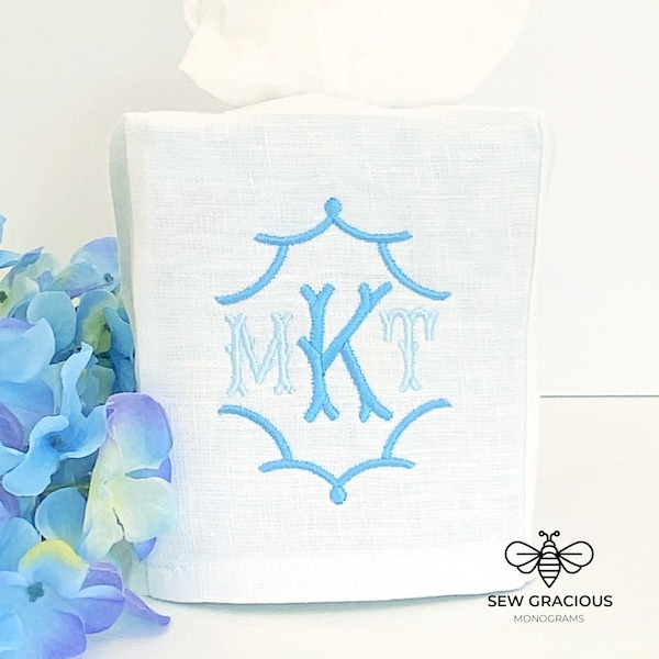 Monogrammed Tissue Box Cover, Powder Room, Guest Room, Bathroom Decor, Baby's Nursery Decor, Hostess Gift, Personalized Gifts, Pagoda font