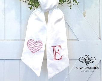 Valentine Wreath Sash + Monogram + Heart, Wedding Venue Door , Valentines Day sash, Front Door Holiday Decor, Party Decor, Boho Wedding