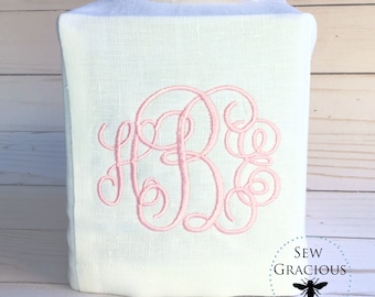 Monogrammed Square Tissue Box Cover, Baby Nursery Decor, Embroidered Wedding Gift, Hostess Gift, Grand Millenial, Mothers Day gift idea