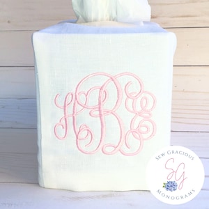 Monogrammed Square Tissue Box Cover, Baby Nursery Decor, 100% Linen, Embroidered Gift, Hostess Gift, Sew Gracious