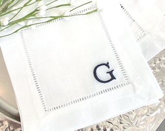 Monogrammed Linen Cocktail Napkins, Corner Monogram, Single Initial, Personalized Gifts, Customizable Gift Ideas, Gifts for Men or Women