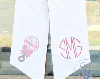 Monogrammed Wreath Sash, Baby Rattle, Shower Decoration, Birth Announcement, Hospital Door Sash, Wreath Tie Baby Girl, It's A Girl