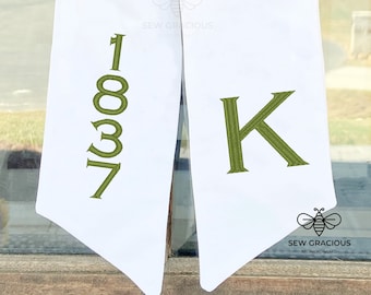 Wreath Sash, House Number + Monogram, Grand Millennial Style Home Decor, Year Round Wreath Scarf, Personalized Gift Idea, Spring Sash