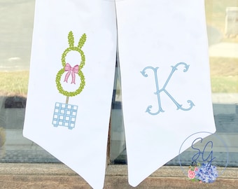Wreath Sash with Monogram, Easter Bunny Boxwood Topiary, Pastel Spring Front Door Decor, Chinoiserie, Grand Millennial ... NEW for 2024