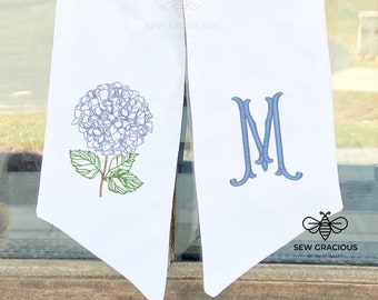 Wreath Sash with Monogram + Hydrangea, Spring Front Door Wreath Scarf, Summer Wreath Sash, Personalized Home Decor, Mother's Day Gift Ideas
