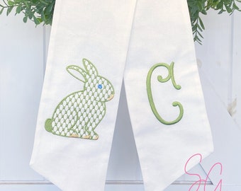 Monogram Wreath Sash, Easter Bunny Rabbit, Spring Front Door, Pastel Wreath Tie, Baby Shower Decoration, Chinoiserie Chic