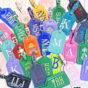 Monogrammed Luggage Tag Personalized Leather for Corporate Gift Travel Kids Wedding Events ... NEW FONTS for 2024 image 7