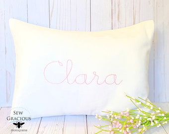 Vintage Script Monogrammed Pillow Cover, Custom Baby Name Gift, Nursery Lumbar Pillow, Made to fit a 12x16 insert