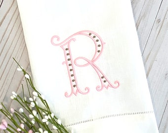 Monogram Initial Guest Towel, Personalized Gifts, Linen Hand Towel, Spring Easter Home Decor, Mother's Day Gift Idea