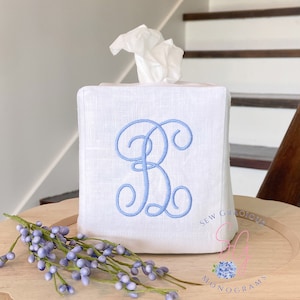 Monogrammed Tissue Box Cover | Square | Boutique | Single Initial | 100% Linen | Bathroom Decor | Minimal Home Decor | Sew Gracious