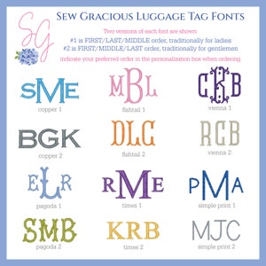 Monogrammed Luggage Tag Personalized Leather for Corporate Gift Travel Kids Wedding Events ... NEW FONTS for 2024 image 5